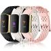 Maledan Compatible with Fitbit Charge 5 Bands Women Men - Breathable Sport Band Soft Waterproof Replacement Wristbands Strap for Fitbit Charge 5 Advanced Fitness Tracker 3 Pack Black/ Pink Sand/ Lunar White