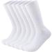 Diabetic Socks for Mens Womens Loose Fit Non-Binding Crew Socks 6 Pairs MADE IN USA Medium White