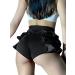 BZB Womens Ruffle Athletic Shorts Lightweight Comfy Gym Workout Running Yoga Leggings Trendy Spandex Shorts Hot Pants Black X-Large