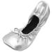 Women's Portable Foldable Ballet Flats Shoes Pumps Roll Up Slippers with Travel Pouch Bag Large Silver+expandable Tote