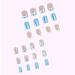 French Tip Press on Nails - Short Square Press On Nails with Nail Tips White edged Sparkling Blue and Light Blue Flowers press on nails Acrylic False Nails Cute Artificial Nails - Buy Online on GoSupps.com
