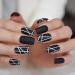 A N K 24 pieces Black false Nails medium length full coverage Glossy fake Artificial nails (Black Strip nail) Striped