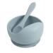 PandaEar Stay Put Silicone Suction Bowl| with Silicone Baby Spoon BPA Free| Babies Toddlers Infants (Blue)