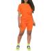 PINSV Women's 2 Piece Outfits Summer Printing Bodycon Short Pants Workout Sets Orange Large