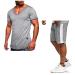 Men's Short Sleeve T-Shirts and Shorts Suit Set Running Jogging Athletic Sports Summer V Neck Zip Sports Suit (#118)gray X-Large