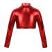 easyforever Kids Girls Shiny Metallic Mock Neck Hip Hop Jazz Dance Crop Top Sports Bra Long Sleeve Sweatshirt Dancewear Red 10 Years