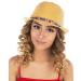 Funky Junque UPF50+ Womens Adjustable Multicolor Woven Pattern Short Brim Fedora Hat Colored Mini Pom - Natural