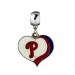 PHILADELPHIA PHILLIES BASEBALL CHARM 3/4" ACROSS X 3/4" LONG TEAM HEART CHARM SLIDER PENDANT FOR NECKLACE EUROPEAN CHARM BRACELET (Fits Most Name Brands) COLLAR CHARM ETC