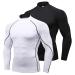 Men's Compression Shirts Long Sleeve Athletic Workout Tops Gym Undershirts Active Sports Baselayers 2pcs Black, White Medium