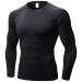 Men's Compression Shirts Long Sleeve, Base-Layer Quick Dry Workout T Shirts Sports Running Tops Black Large