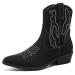 ANJOUFEMME Women's Western Cowboy Cowgirl Mid-calf Embroidered Boots 6 Xbx01w-165-fn-black