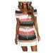 Ganfancp Casual Summer Dress for Women,V-Neck Short Sleeve Striped Mini Dress Daily Pocket T-Shirt Dress with Drawstring Orange Summer Dress 22 Small