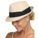 FURTALK Fedora Straw Sun Hat for Men Women Foldable Roll Up Short Brim Trilby Hat Panama Beach Hat UPF 50+ Beige Medium-Large