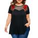 Meikosks Womens Plus Size Short Sleeve T Shirt Applique Tops Lace Patchwork Blouses 5X-Large Black