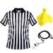 Gentlemen officially referee jersey black and white striped shirt with an overlooked collar yellow penalty flag and stainless steel pipe with lanyard for basketball football XXL