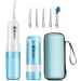 KouRy Cordless Water Dental Flosser Semi-Hidden Water Tank IPX7 Waterproof USB Recharge Blue Dental Oral Irrigator Portable Dental Flosser Teeth Cleaner for Home Travel Braces