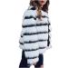 Women Elegant Cropped Faux Fur Coat Party Dresses Coat Black White Stripe Colorblock Winter Coat White X-Large