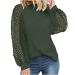 TUNUSKAT Womens Tops Fashion Jacquard Splicing Lantern Sleeve T-Shirt Pullover Casual Solid Crewneck Tees Blouse Large 01*green