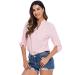 Pinspark Womens Button Down Shirts V Neck Long Sleeve Roll Up Basic Workwear Casual Dress Shirt Office Business Blouse S-XXL Pink Medium