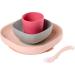 B aba - Silicone Feeding Meal Set - Set of 4 Pieces : Plate + Bowl + Cup + Spoon - Silicone with Strong Suction pad - Baby and Children - Pink