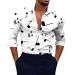 XXBR Men's Button Down Casual Shirts, Fall Turn-down Collar Music Note Print Hawaiian Shirt Long Sleeve Beach Shirts 014-white Medium