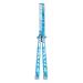 Butterfly Knife Comb Stainless Steel Comb Trainer Unsharpened Slice Butterfly Training Comb for Beginner Aqua Blue