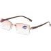 Reading glasses with high hardness anti-blue light intelligent dual focus reading glasses anti-blue light wide and short-sighted glasses ultra-light reading glasses (4 x brown)