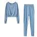 Maqroz Women Solid Lounge Set 2 Piece Long Sleeve Crewneck Sweatshirt Eleastic Hem and Long Pants Casual Sweatsuits Set Sky Blue Large