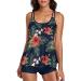 UNIQWETO Flowy Tankini Bathing Suits for Women Tummy Control Swimsuits Two Piece Swimwear Tank Top with Boyshorts Large Navy & Red Floral