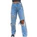Uninevp Ripped Jeans for Teen Girls Baggy Hole Jeans Women High Waisted Wide Leg Straight Denim Streetwear Fashion Pants