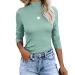 REVETRO Women Casual Long Sleeve Shirts Mock Turtleneck Tops Slim Fit Basic Lightweight Plain T-Shirts Tee-blue Green Medium
