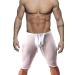 MIZOK Men's Fitness Mesh Shorts Yoga Capris See Through Jammer Swimsuit Beachwear Small White