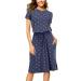Women's Summer Blouson Dresses with Pockets Work Casual Short Sleeve Split Hem Sundresses Hide Belly T Shirt Dress A05_navy XX-Large