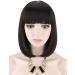 Kalyss Synthetic Bob Wigs for Women Short Dark Brown Bob Wig Natural Looking Straight Ladies Daily Hair Wig with Fringe for Cosplay Halloween Christmas Party