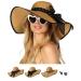 Funcredible Wide Brim Sun Hats for Women - Floppy Straw Hat with Heart Shape Glasses Multi-khaki