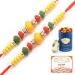 Ghasitaram Gifts Rakhis Online for Brother- Set of 2-6272 Rakhi Thread with 100 GMS of Dryfruits Mix Can 200 GMS of Kaju katli 2 Rakhi & 100g Dryfruits Mix Can 200g Kaju katli