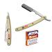 Stainless Steel Professional Barber Straight Edge Razor with 100 Count Treet Platinum Single Edge Razor Blades (Cream)
