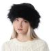 DAWFOLD Women's Faux Fur Hat Fluffy Warm Cap Cossack Russian Style for Winter Ski Snow Black