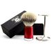 Premium Men's Badger Hair Shaving Brush with Silver Tip & Shiny Red Base | Stainless Steel Brush Stand | International Shipping Available - Buy Online on GoSupps.com