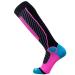 Pure Athlete Wool Ski Socks Women, Men  Warm Merino Skiing, Snowboard Winter  Shin Padding Medium 1 Pair - Black/Aqua/Neon Pink