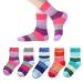 Marchare Girls Seamless Crew Cotton Socks Kids Casual Socks School Socks Rainbow Stripes 5 Pack 9-12 Years Rainbow Stripes_mix_b