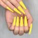 Brishow Coffin False Nails Long Fake Nails Pure Color Ballerina Stick on Nails Full Cover Acrylic Press on Nails for Women and Girls (Yellow)