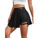 WDIRARA Women's High Waist Pleated Button Skort Asymmetrical Skirt Shorts Medium Black Plain