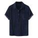 CRERI Men's Casual Short Sleeve Shirts, Corduroy Basic Cotton Button Down Shirt, Lightweight Summer Beach Clothing for Men X-Large 2-darkblue