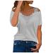 Cutout Cold Shoulder T Shirt for Womens Lace Patchowrk Short Sleeve Tops Sumemr Casual Plus Size V-Neck Floral/Solid Blouse Gray X-Large
