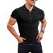 Guisens Men's Muscle Polo Shirts Short & Long Sleeve Casual Slim Fit Collared Shirt Stretch Ribbed Golf T Shirts Short Sleeve-black Large