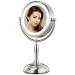 Mirrormore 8.5 Large Vanity Mirror with 40 Dimmable LED Lights, 1X/10X Magnification, 3 Light Colors, Senior Pearl Nickel Finish - 360 Rotation, Power Saving Supply - Buy Online on GoSupps.com