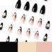 Black French Tip Almond Press on Nails - 24Pcs Medium Length Glossy False Nails with White Star Design for Women and Girls - Buy Online on GoSupps.com