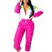 VOIKERDR Women Colorblock One Piece Outfits Set High Waist Pants Long Sleeve Zipper Front Windbreaker Jumpsuit XX-Large A Pink