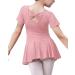 Huanye Girls Ballet Leotards Dance Dress Short Sleeve with Bow Back Ruffle Skirt Gymnastics 3-12Y 5-6 Years Ballet Pink